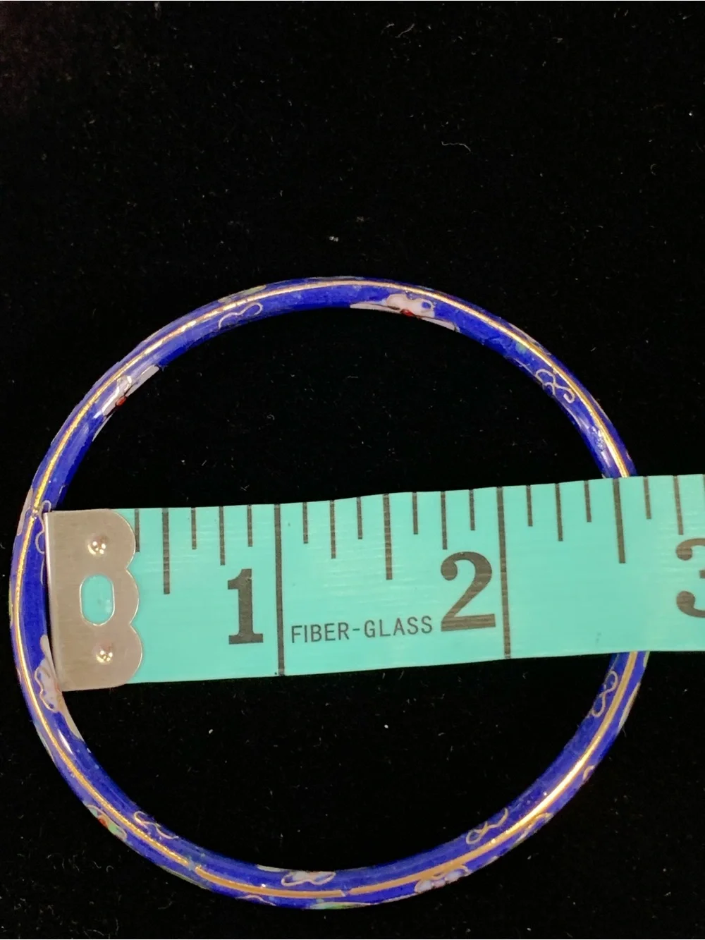 Vintage Cloisonné Bangle Bracelet Blue Floral